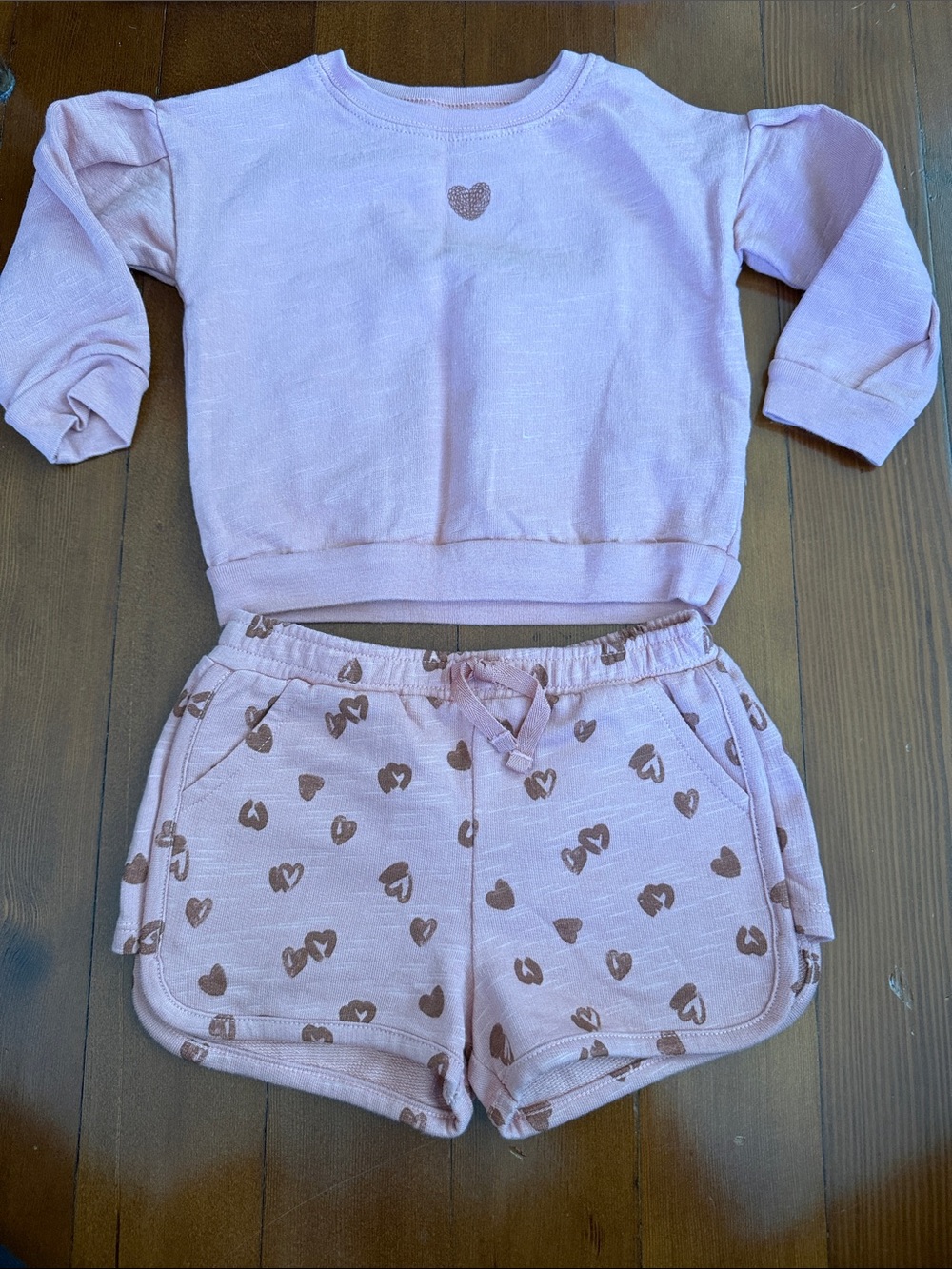 Girls Cozy Pink orange Heart Print Shorts